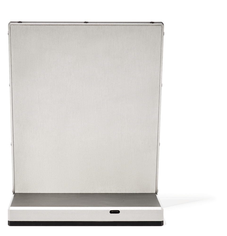 Newsboard from the back: an even anodised surface and the USB-C port at the base.